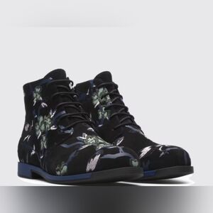 CAMPER "twins" suede leather embroidered floral print boots